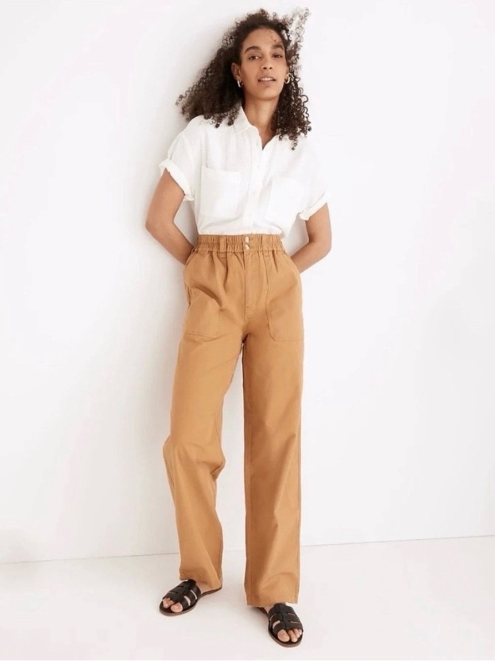 Madewell High-Rise Cotton Ripstop Wide-Leg Pants Brown Toffee